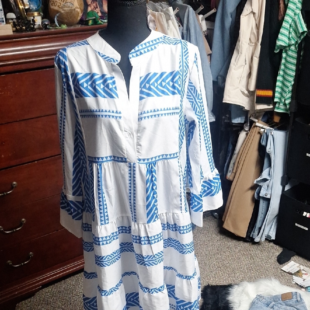 Blue and White Patterned Dress
